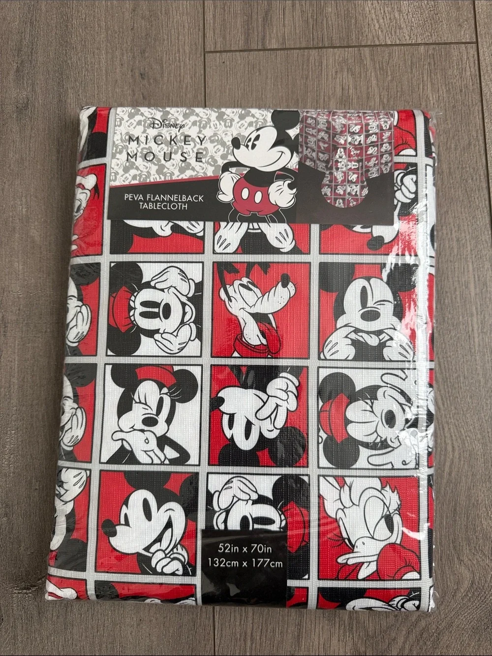 Disney Mickey Mouse Red Black White PEVA Flannelback Tablecloth